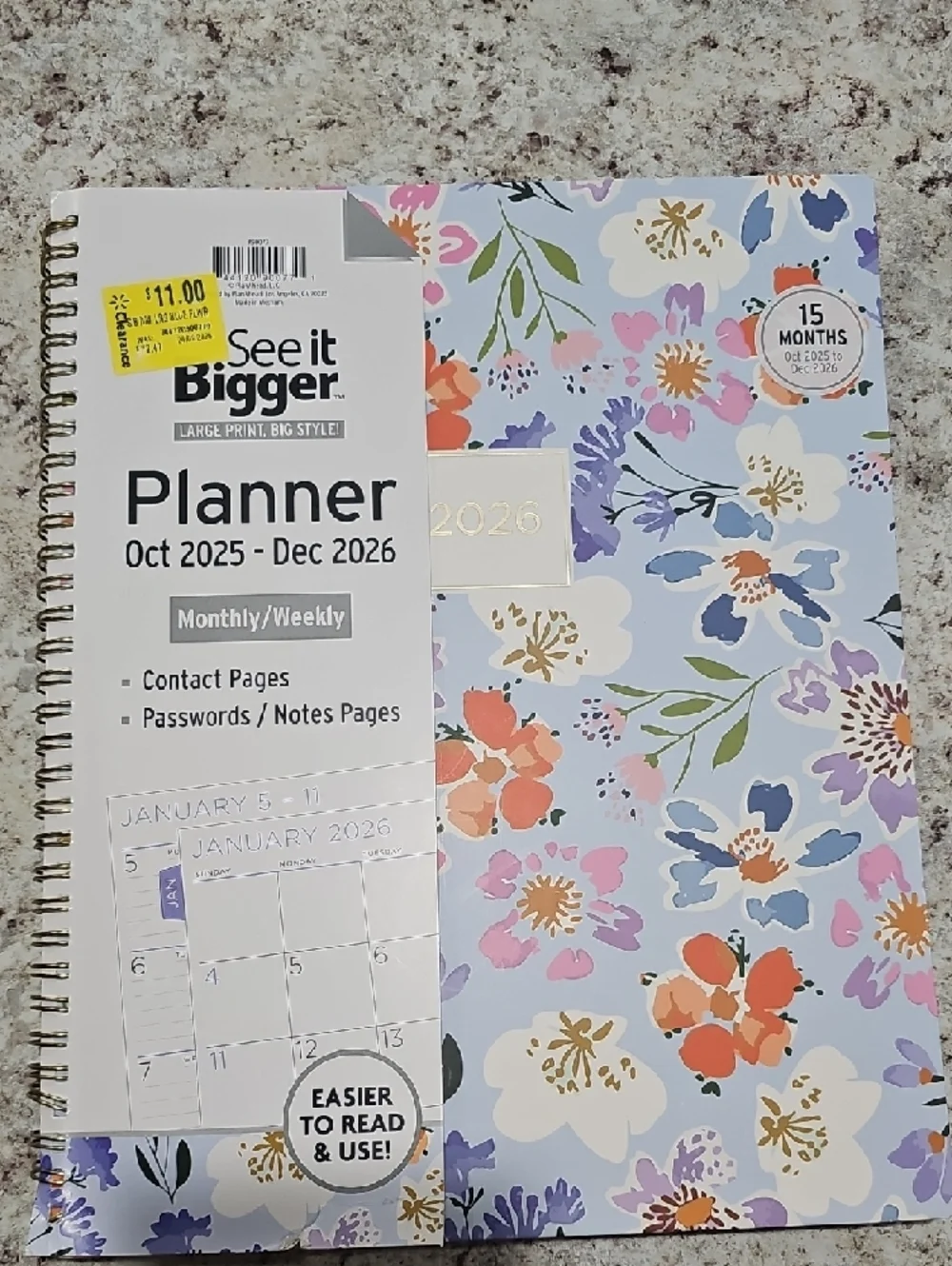See It Bigger Blue Floral Planner